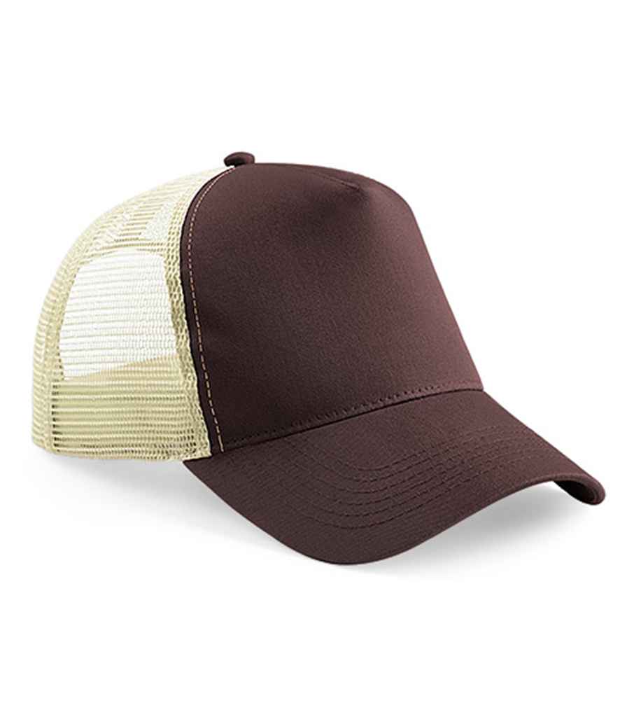 Beechfield Snapback Trucker Cap in ONE Chocolate Caramel by Beechfield — Custom branded clothing by Print Press, featuring premium embroidery produced in our specialist print lab in the UK.