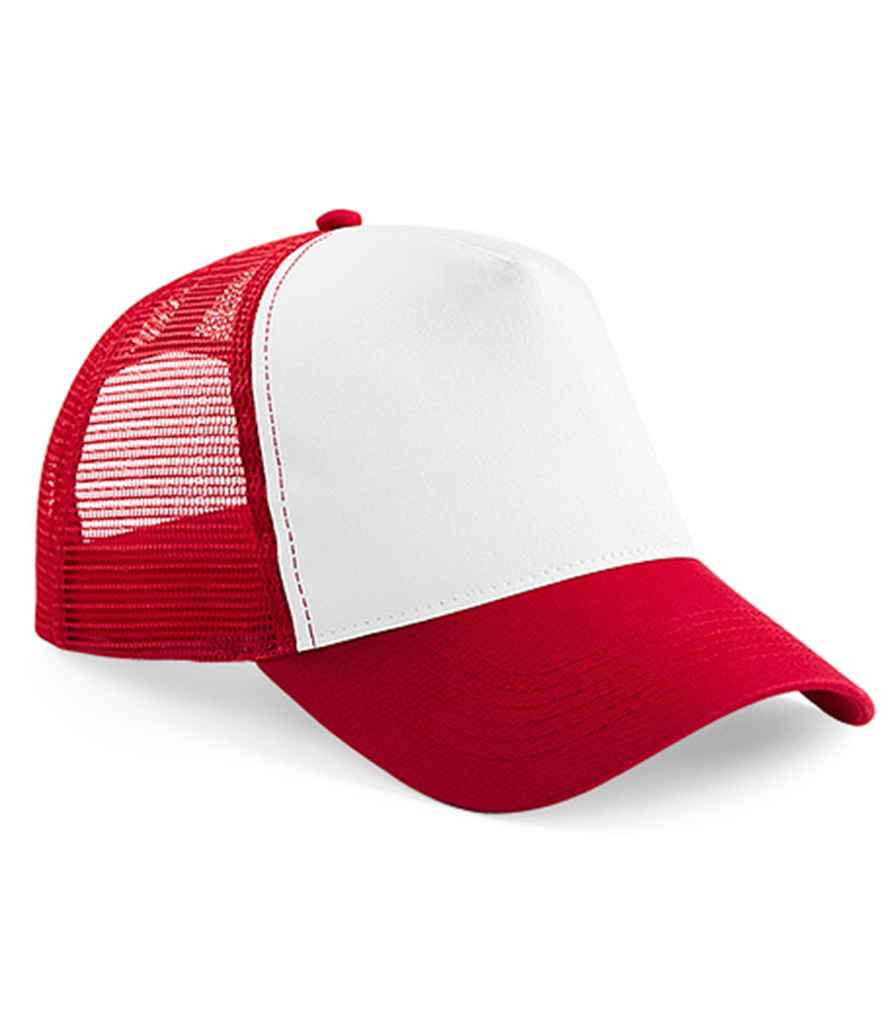 Beechfield Snapback Trucker Cap in ONE Classic Red White by Beechfield — Custom branded clothing by Print Press, featuring premium embroidery produced in our specialist print lab in the UK.