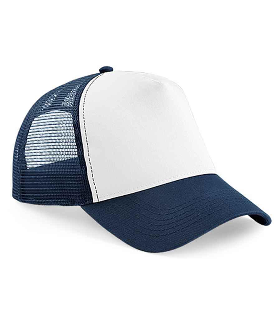 Beechfield Snapback Trucker Cap in ONE French Navy White by Beechfield — Custom branded clothing by Print Press, featuring premium embroidery produced in our specialist print lab in the UK.