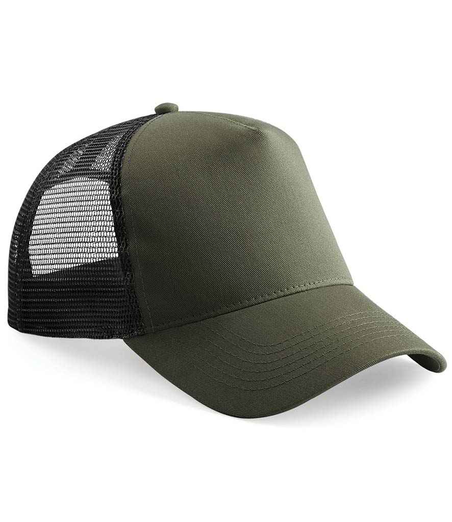 Beechfield Snapback Trucker Cap in ONE Olive Green Black by Beechfield — Custom branded clothing by Print Press, featuring premium embroidery produced in our specialist print lab in the UK.