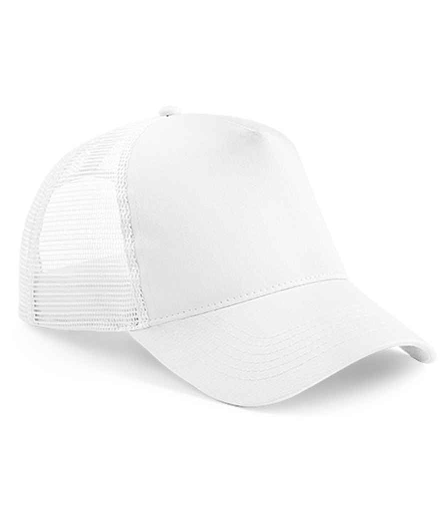 Beechfield Snapback Trucker Cap in ONE White White by Beechfield — Custom branded clothing by Print Press, featuring premium embroidery produced in our specialist print lab in the UK.