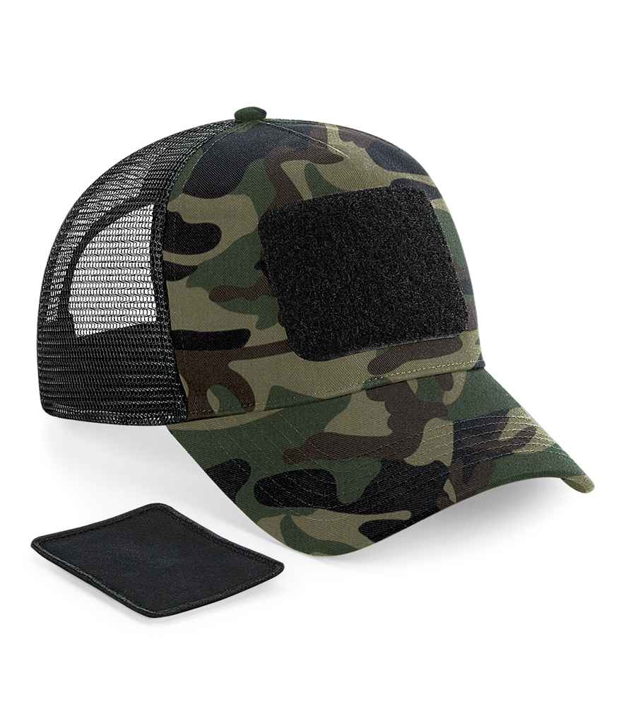Beechfield Patch Snapback Trucker Cap in ONE Jungle Camo by Beechfield — Custom branded clothing by Print Press, featuring premium embroidery produced in our specialist print lab in the UK.