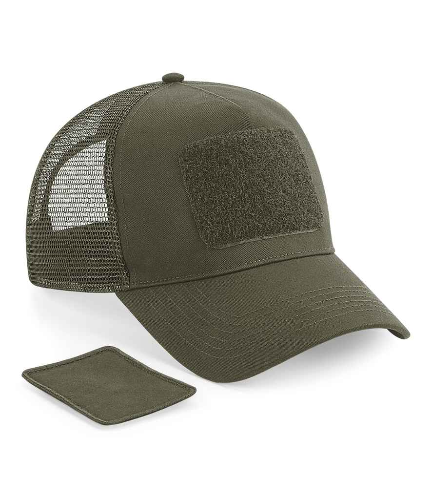 Beechfield Patch Snapback Trucker Cap in ONE Military Green by Beechfield — Custom branded clothing by Print Press, featuring premium embroidery produced in our specialist print lab in the UK.