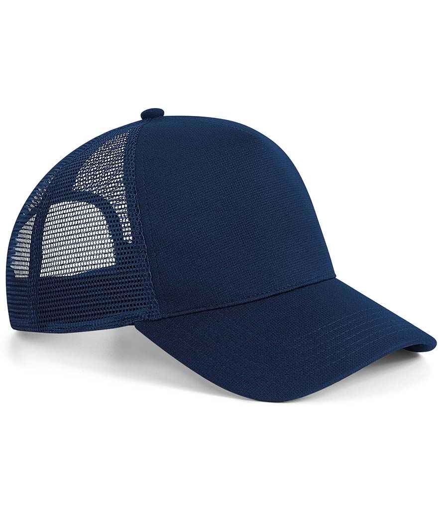 Beechfield Microknit Snapback Trucker Cap in ONE French Navy by Beechfield — Custom branded clothing by Print Press, featuring premium embroidery produced in our specialist print lab in the UK.