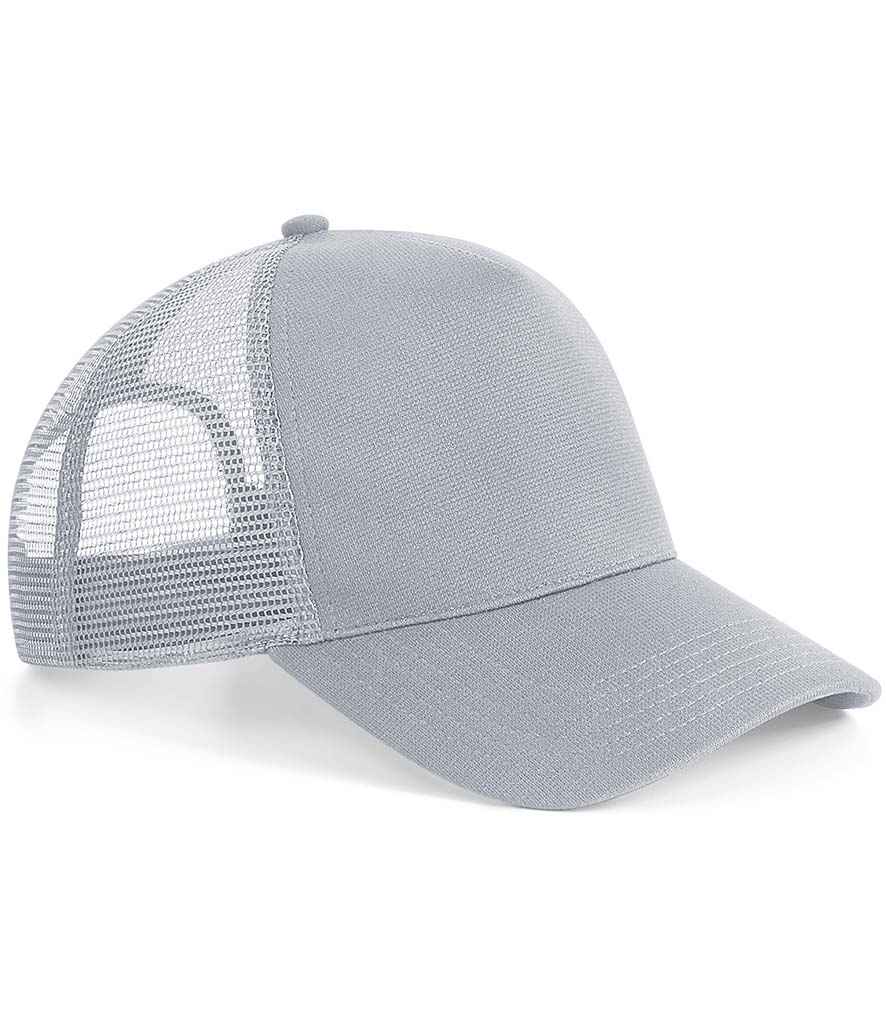 Beechfield Microknit Snapback Trucker Cap in ONE Light Grey by Beechfield — Custom branded clothing by Print Press, featuring premium embroidery produced in our specialist print lab in the UK.