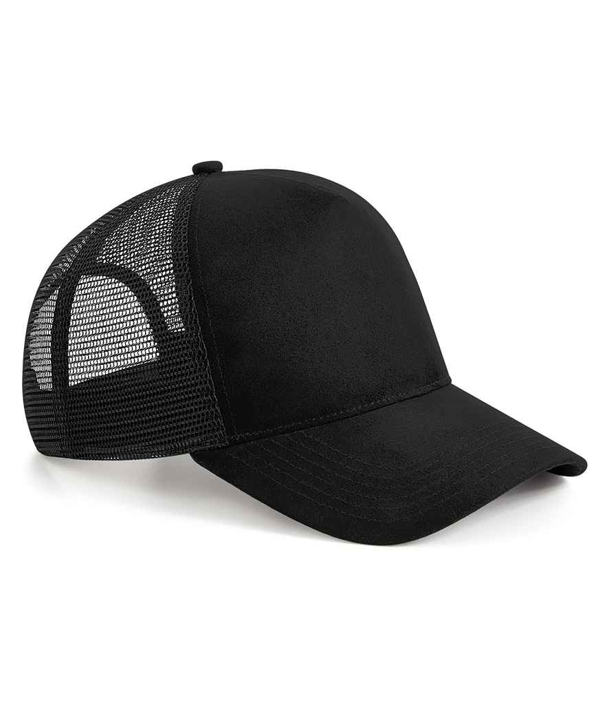 Beechfield Suede Snapback Trucker Cap in ONE Black by Beechfield — Custom branded clothing by Print Press, featuring premium embroidery produced in our specialist print lab in the UK.