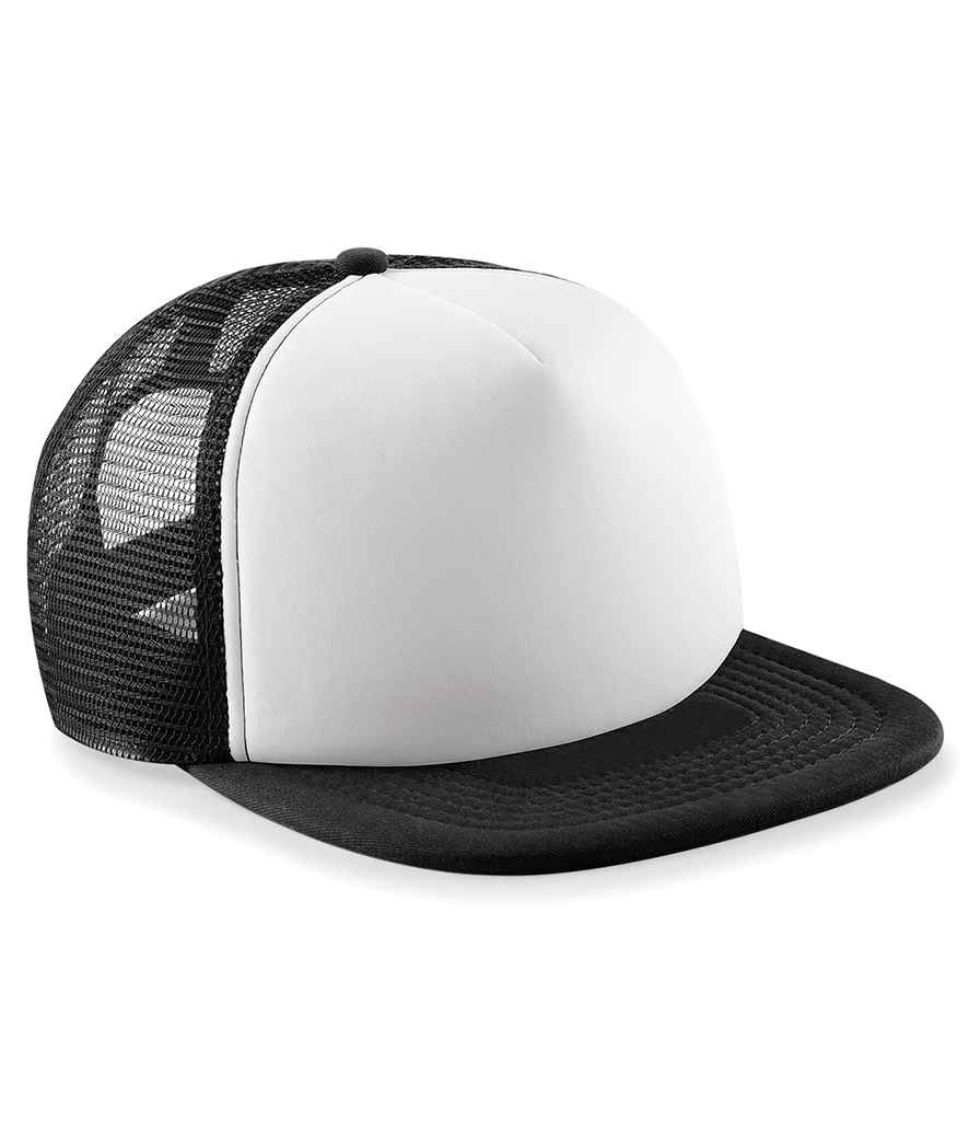 Beechfield Kids Vintage Snapback Trucker Cap in ONE Black White by Beechfield — Custom branded clothing by Print Press, featuring premium embroidery produced in our specialist print lab in the UK.