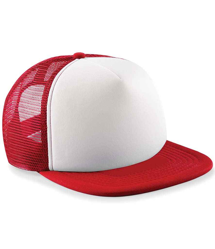 Beechfield Kids Vintage Snapback Trucker Cap in ONE Classic Red White by Beechfield — Custom branded clothing by Print Press, featuring premium embroidery produced in our specialist print lab in the UK.