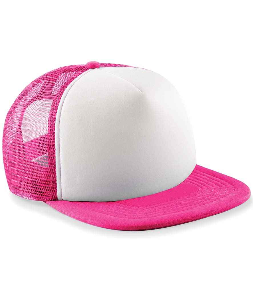 Beechfield Kids Vintage Snapback Trucker Cap in ONE Fuchsia White by Beechfield — Custom branded clothing by Print Press, featuring premium embroidery produced in our specialist print lab in the UK.