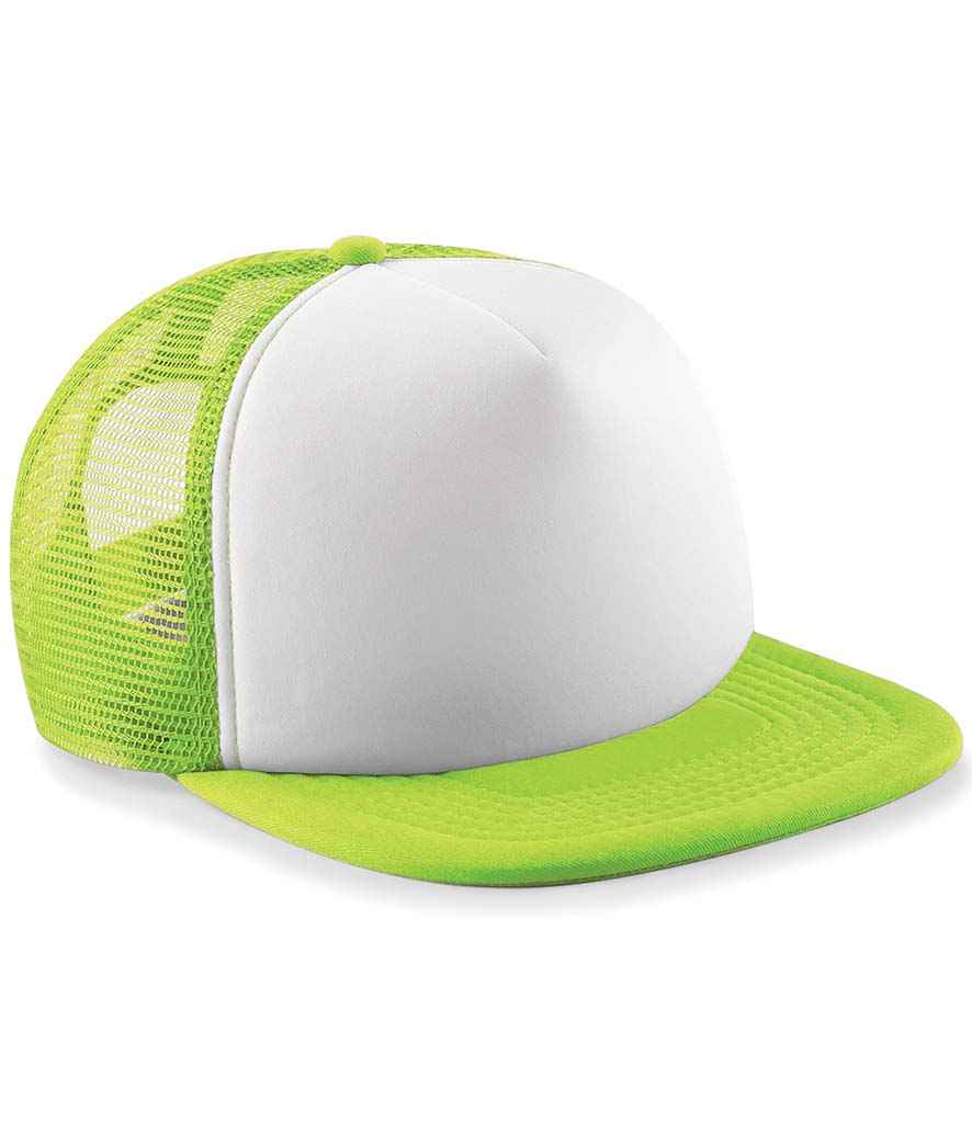 Beechfield Kids Vintage Snapback Trucker Cap in ONE Lime Green White by Beechfield — Custom branded clothing by Print Press, featuring premium embroidery produced in our specialist print lab in the UK.