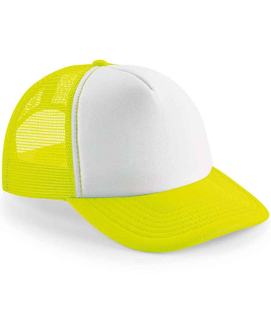 Beechfield Vintage Snapback Trucker Cap in ONE Fluorescent Yellow White by Beechfield — Custom branded clothing by Print Press, featuring premium embroidery produced in our specialist print lab in the UK.
