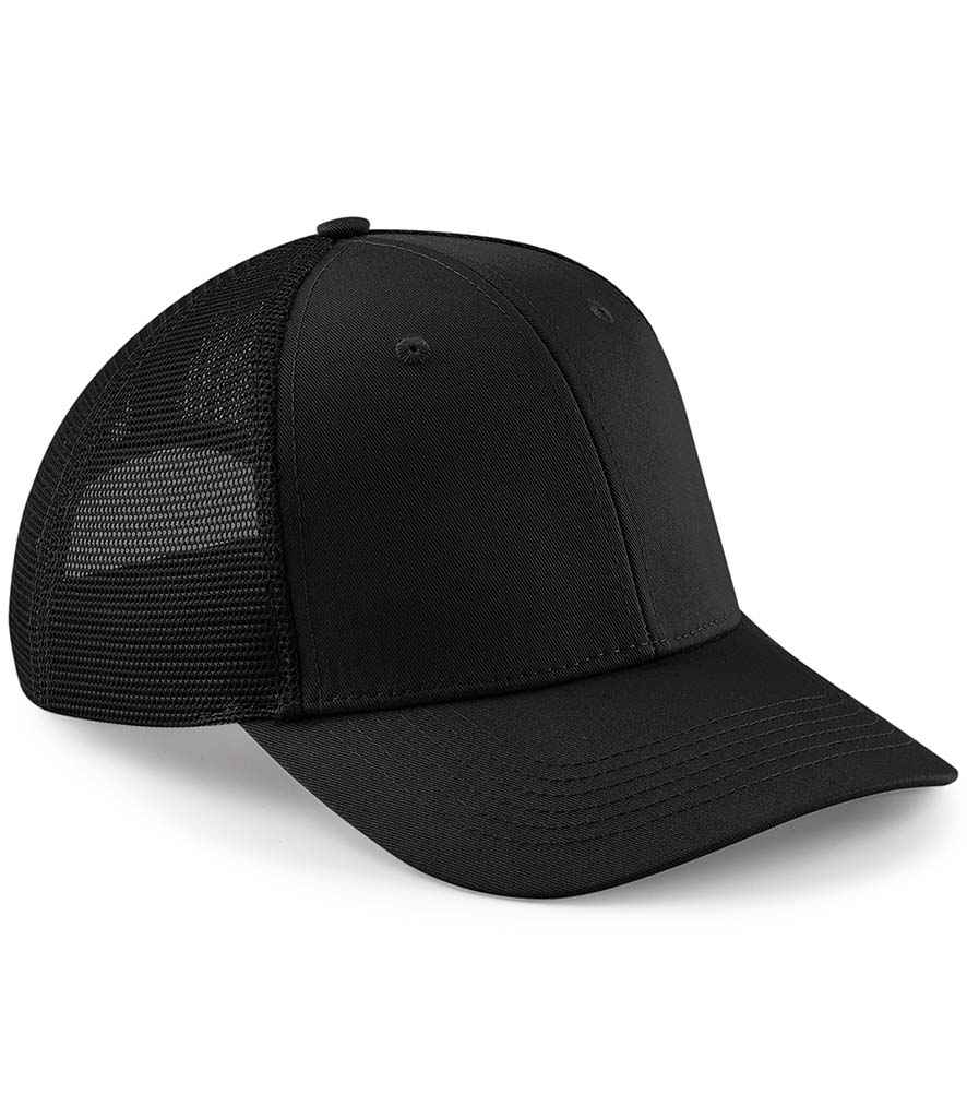 Beechfield Urbanwear Trucker Cap in ONE Black by Beechfield — Custom branded clothing by Print Press, featuring premium embroidery produced in our specialist print lab in the UK.