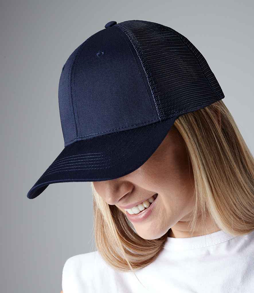 Beechfield Urbanwear Trucker Cap in ONE Navy by Beechfield — Custom branded clothing by Print Press, featuring premium embroidery produced in our specialist print lab in the UK.
