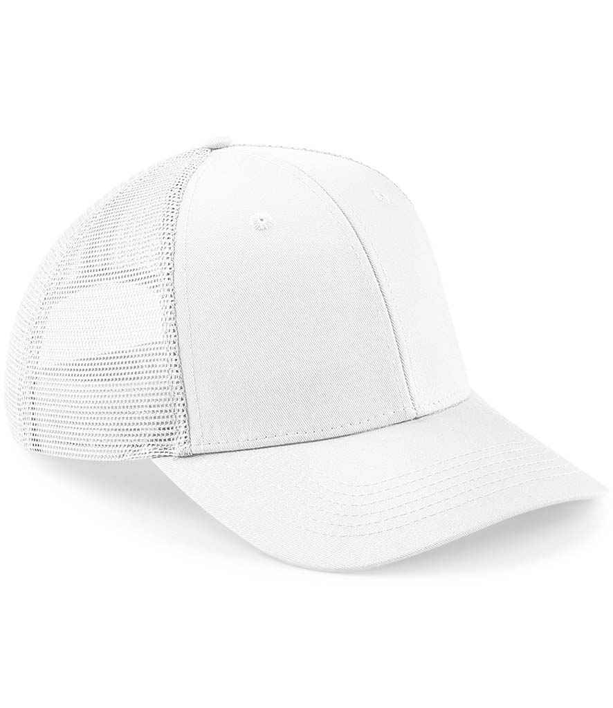 Beechfield Urbanwear Trucker Cap in ONE White by Beechfield — Custom branded clothing by Print Press, featuring premium embroidery produced in our specialist print lab in the UK.
