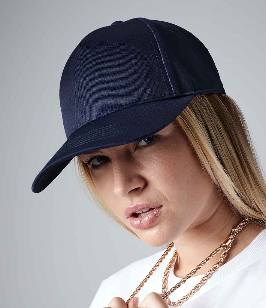Beechfield Urbanwear 5 Panel Snapback Cap in ONE Navy by Beechfield — Custom branded clothing by Print Press, featuring premium embroidery produced in our specialist print lab in the UK.