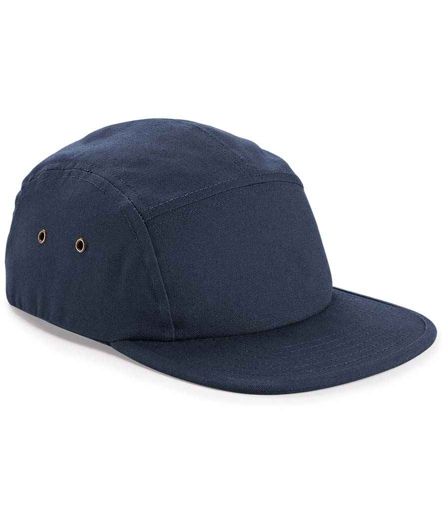 Beechfield Canvas 5 Panel Cap in ONE Navy by Beechfield — Custom branded clothing by Print Press, featuring premium embroidery produced in our specialist print lab in the UK.