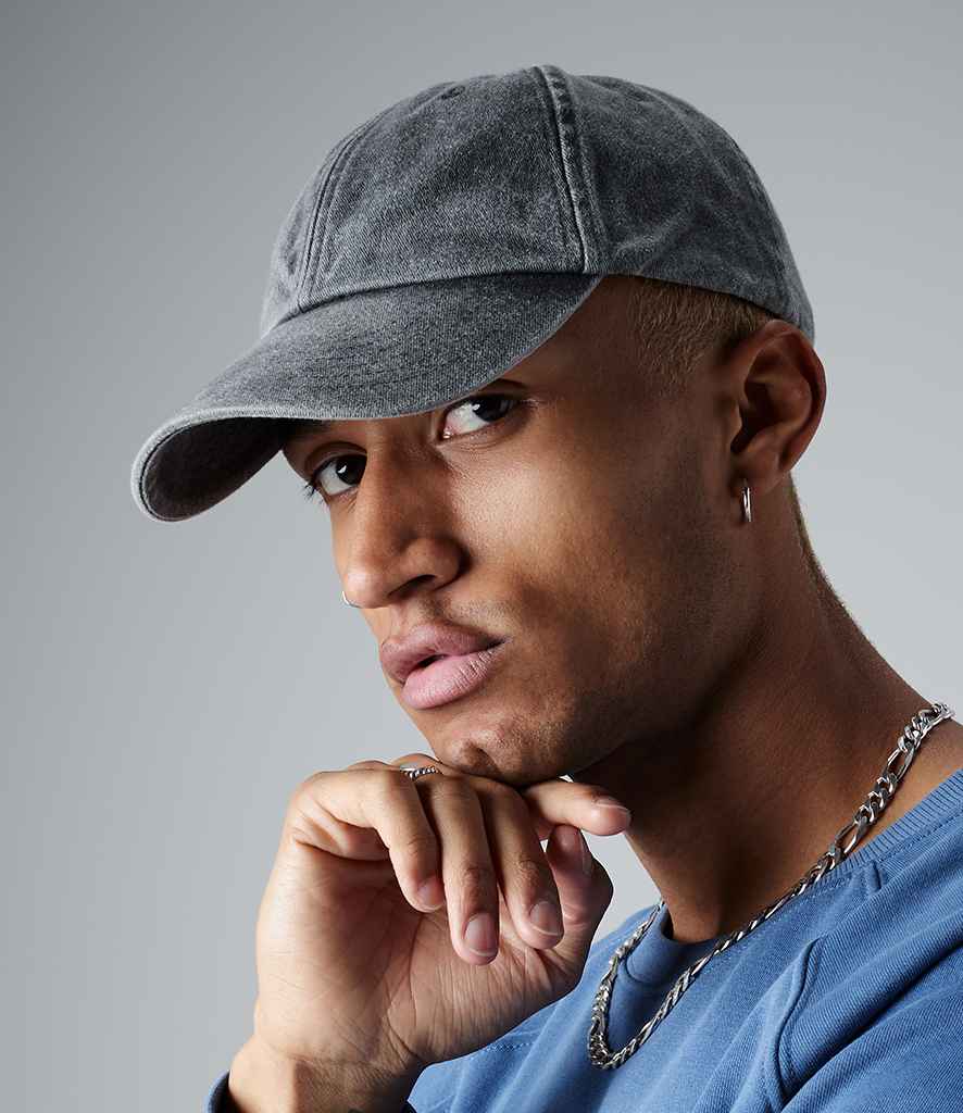 Beechfield Vintage Low Profile Cap in ONE Vintage Denim by Beechfield — Custom branded clothing by Print Press, featuring premium embroidery produced in our specialist print lab in the UK.