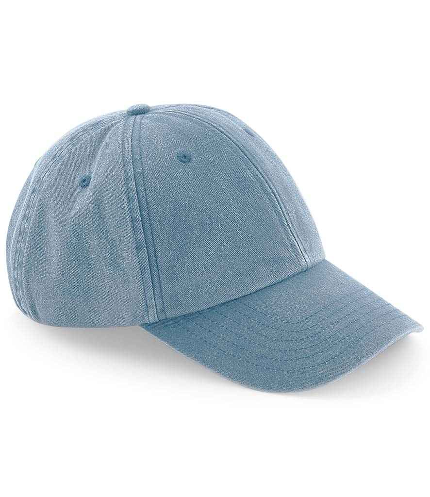 Beechfield Vintage Low Profile Cap in ONE Vintage Light Denim by Beechfield — Custom branded clothing by Print Press, featuring premium embroidery produced in our specialist print lab in the UK.