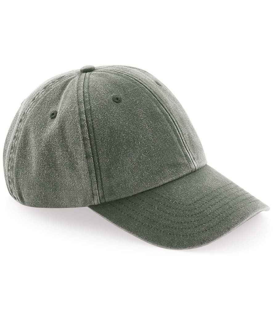 Beechfield Vintage Low Profile Cap in ONE Vintage Olive by Beechfield — Custom branded clothing by Print Press, featuring premium embroidery produced in our specialist print lab in the UK.