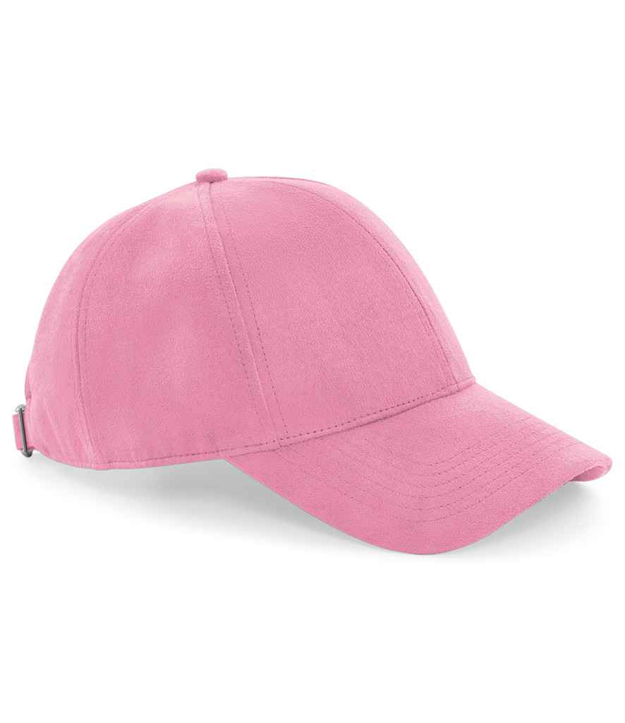 Beechfield Faux Suede 6 Panel Cap in ONE Dusty Pink by Beechfield — Custom branded clothing by Print Press, featuring premium embroidery produced in our specialist print lab in the UK.