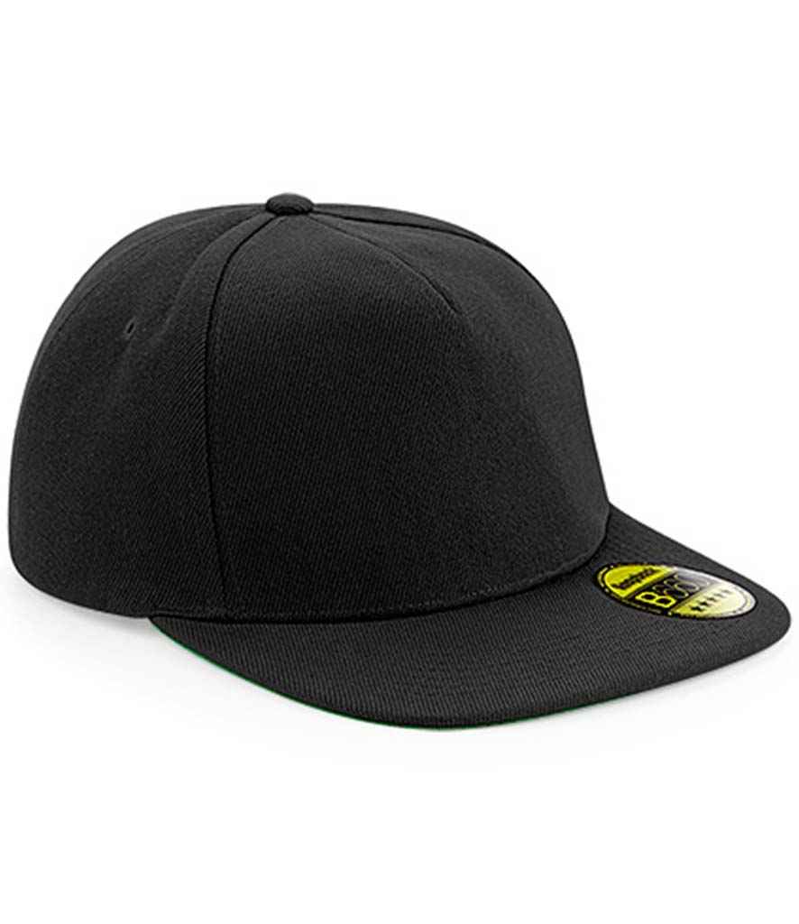 Beechfield Original Flat Peak Snapback Cap in ONE Black Black by Beechfield — Custom branded clothing by Print Press, featuring premium embroidery produced in our specialist print lab in the UK.