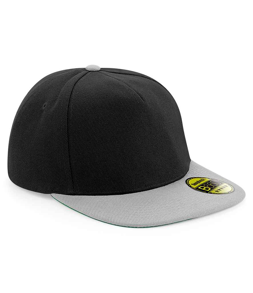 Beechfield Original Flat Peak Snapback Cap in ONE Black Grey by Beechfield — Custom branded clothing by Print Press, featuring premium embroidery produced in our specialist print lab in the UK.