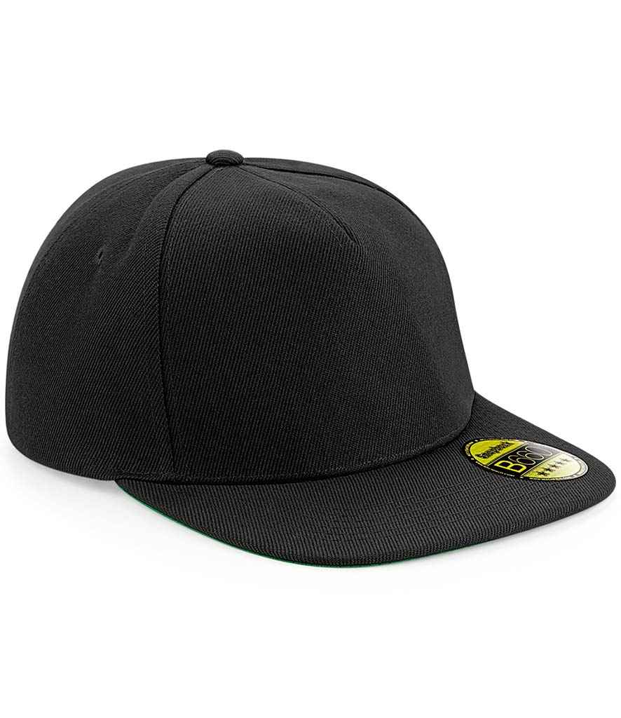 Beechfield Original Flat Peak Snapback Cap in ONE Black Black Black by Beechfield — Custom branded clothing by Print Press, featuring premium embroidery produced in our specialist print lab in the UK.