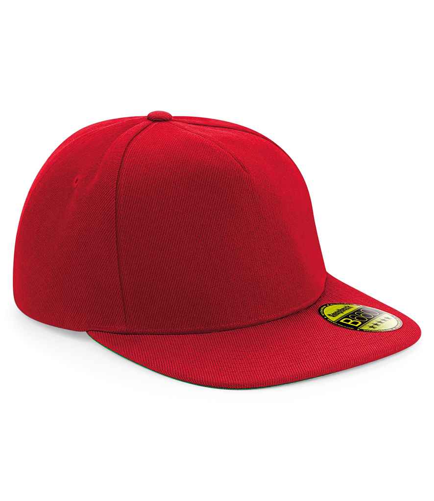 Beechfield Original Flat Peak Snapback Cap in ONE Classic Red Classic Red by Beechfield — Custom branded clothing by Print Press, featuring premium embroidery produced in our specialist print lab in the UK.