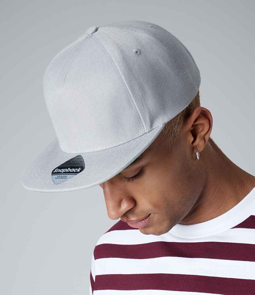 Beechfield Original Flat Peak Snapback Cap in ONE Grey Grey by Beechfield — Custom branded clothing by Print Press, featuring premium embroidery produced in our specialist print lab in the UK.