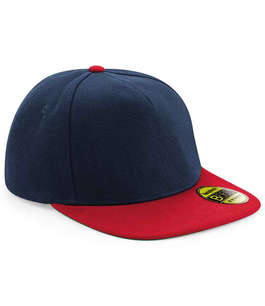Beechfield Original Flat Peak Snapback Cap in ONE French Navy Classic Red by Beechfield — Custom branded clothing by Print Press, featuring premium embroidery produced in our specialist print lab in the UK.