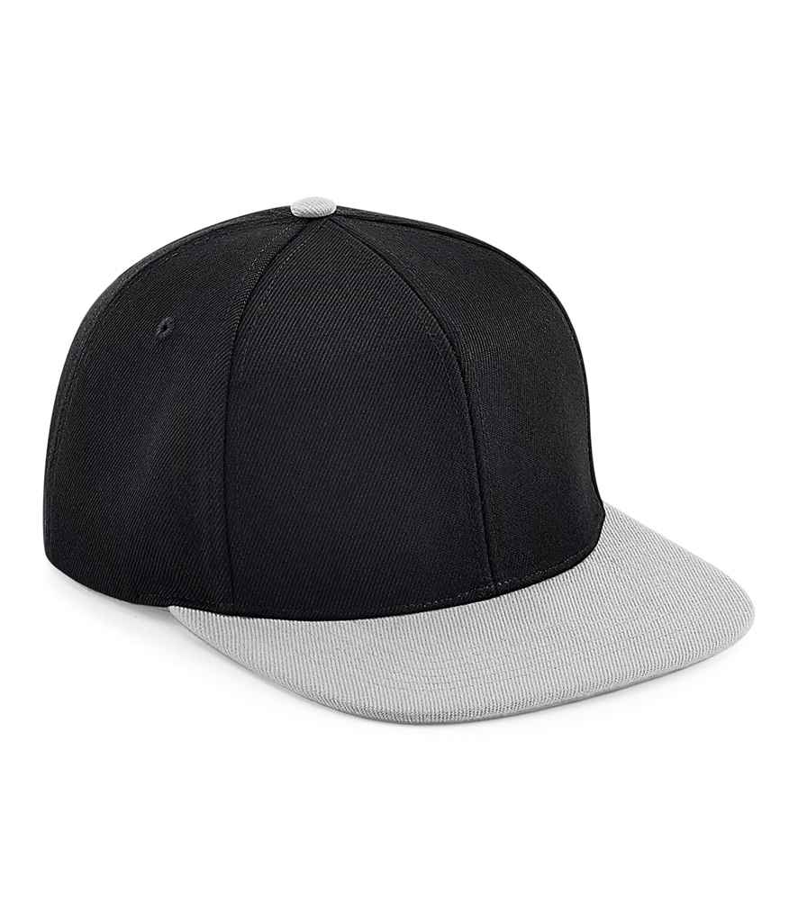 Beechfield Original Flat Peak 6 Panel Snapback Cap in ONE Black Grey by Beechfield — Custom branded clothing by Print Press, featuring premium embroidery produced in our specialist print lab in the UK.
