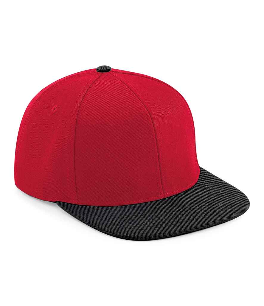 Beechfield Original Flat Peak 6 Panel Snapback Cap in ONE Classic Red Black by Beechfield — Custom branded clothing by Print Press, featuring premium embroidery produced in our specialist print lab in the UK.