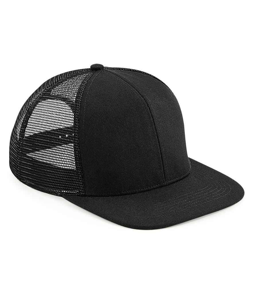 Beechfield Original Flat Peak 6 Panel Trucker Cap in ONE Black Black by Beechfield — Custom branded clothing by Print Press, featuring premium embroidery produced in our specialist print lab in the UK.