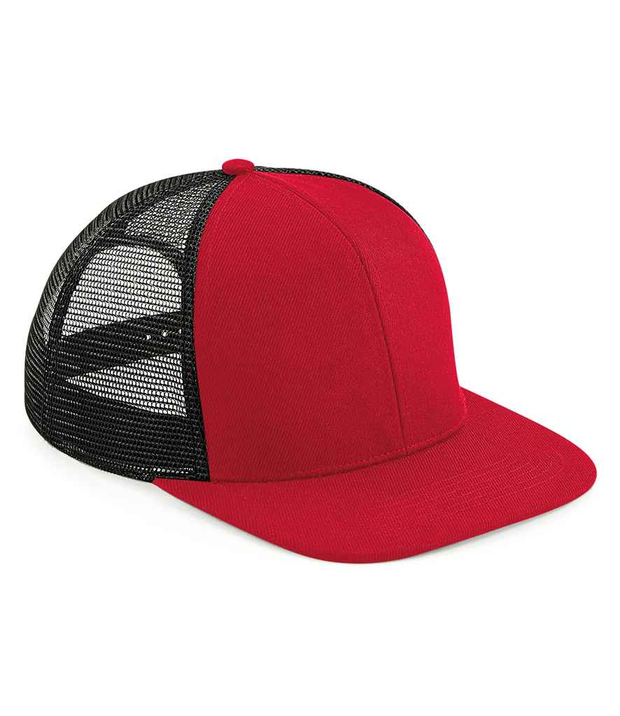 Beechfield Original Flat Peak 6 Panel Trucker Cap in ONE Classic Red Black by Beechfield — Custom branded clothing by Print Press, featuring premium embroidery produced in our specialist print lab in the UK.