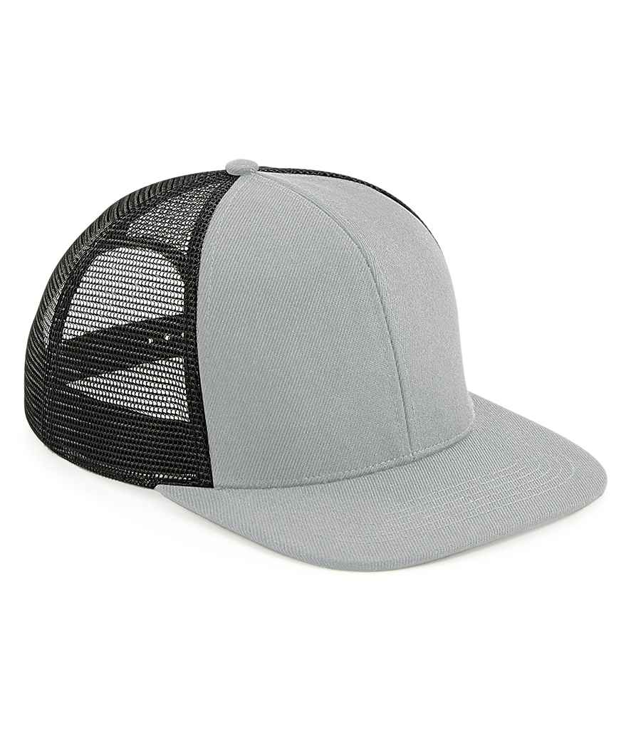 Beechfield Original Flat Peak 6 Panel Trucker Cap in ONE Grey Black by Beechfield — Custom branded clothing by Print Press, featuring premium embroidery produced in our specialist print lab in the UK.