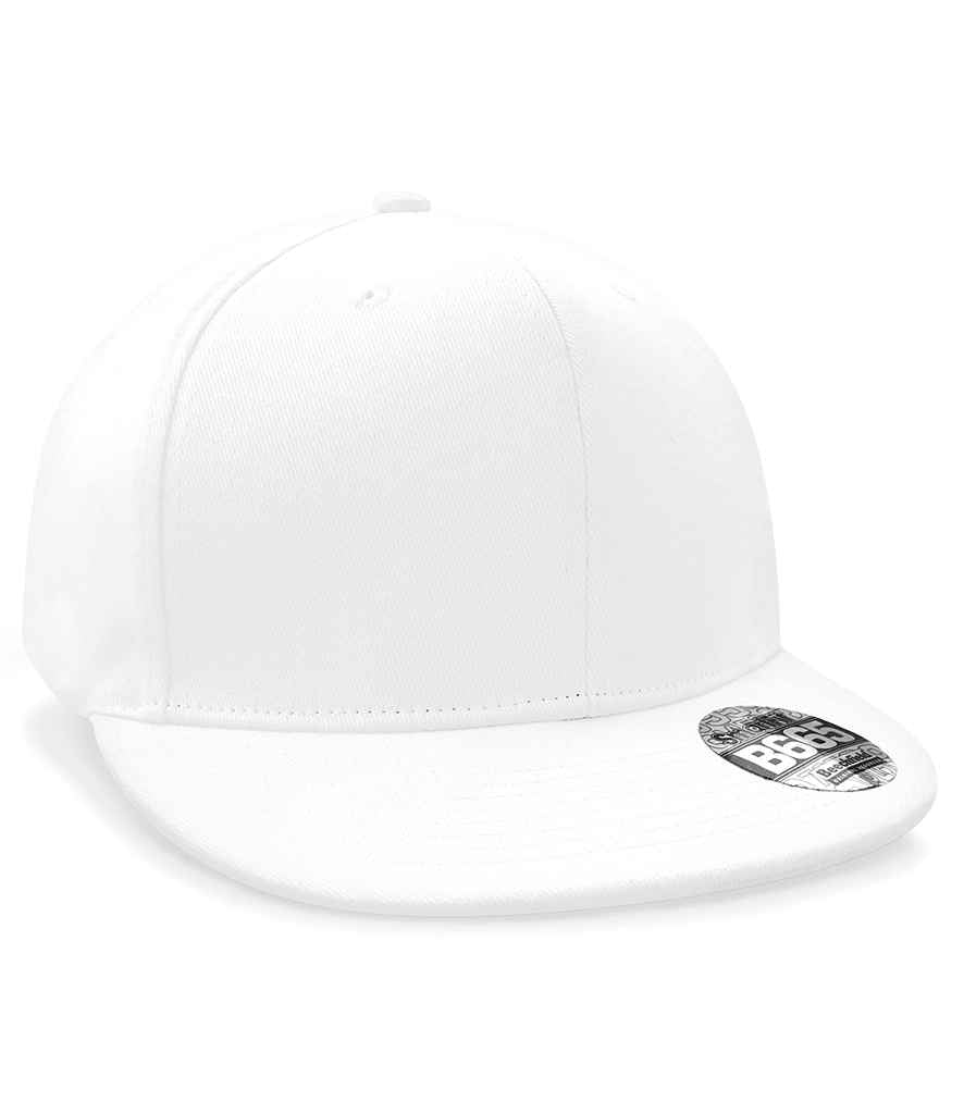 Beechfield Pro-Stretch Flat Peak Cap in ONE White by Beechfield — Custom branded clothing by Print Press, featuring premium embroidery produced in our specialist print lab in the UK.