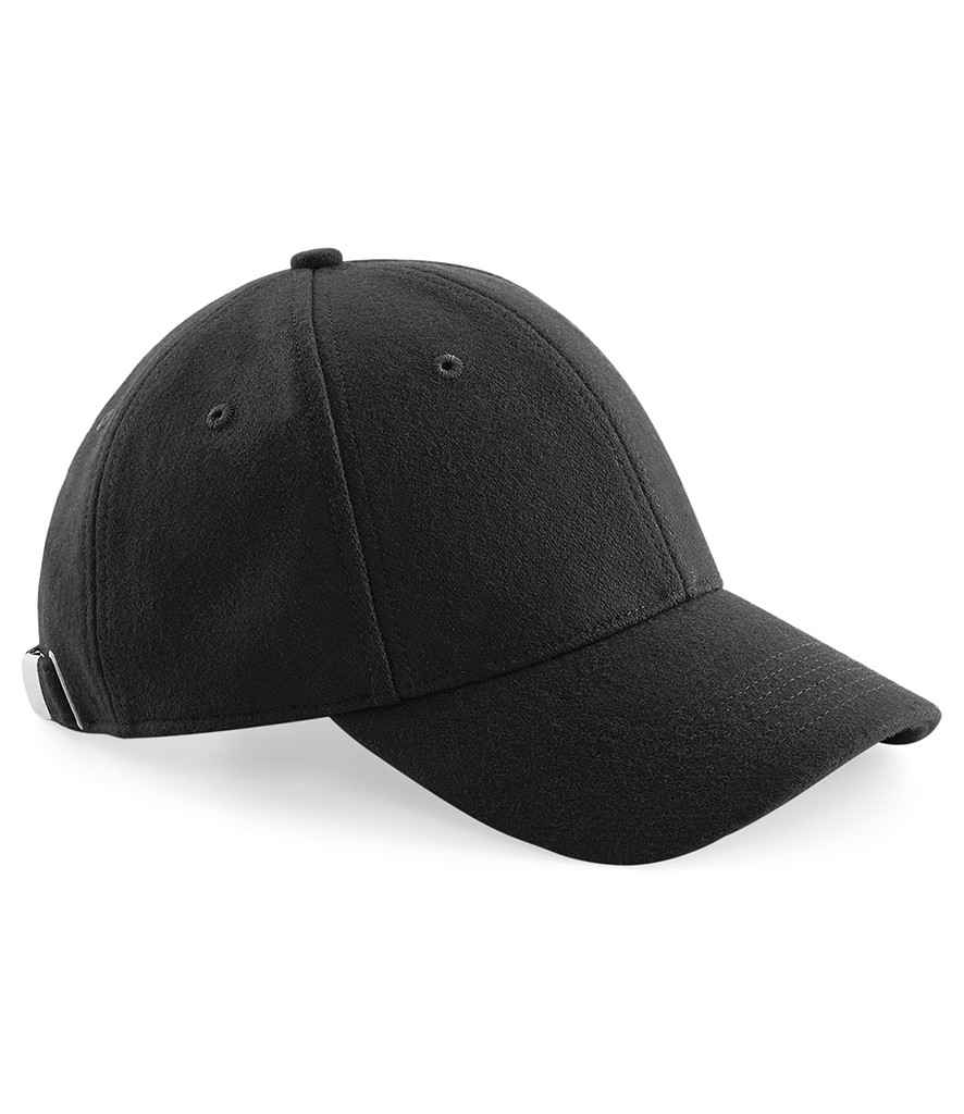 Beechfield Melton Wool 6 Panel Cap in ONE Black by Beechfield — Custom branded clothing by Print Press, featuring premium embroidery produced in our specialist print lab in the UK.