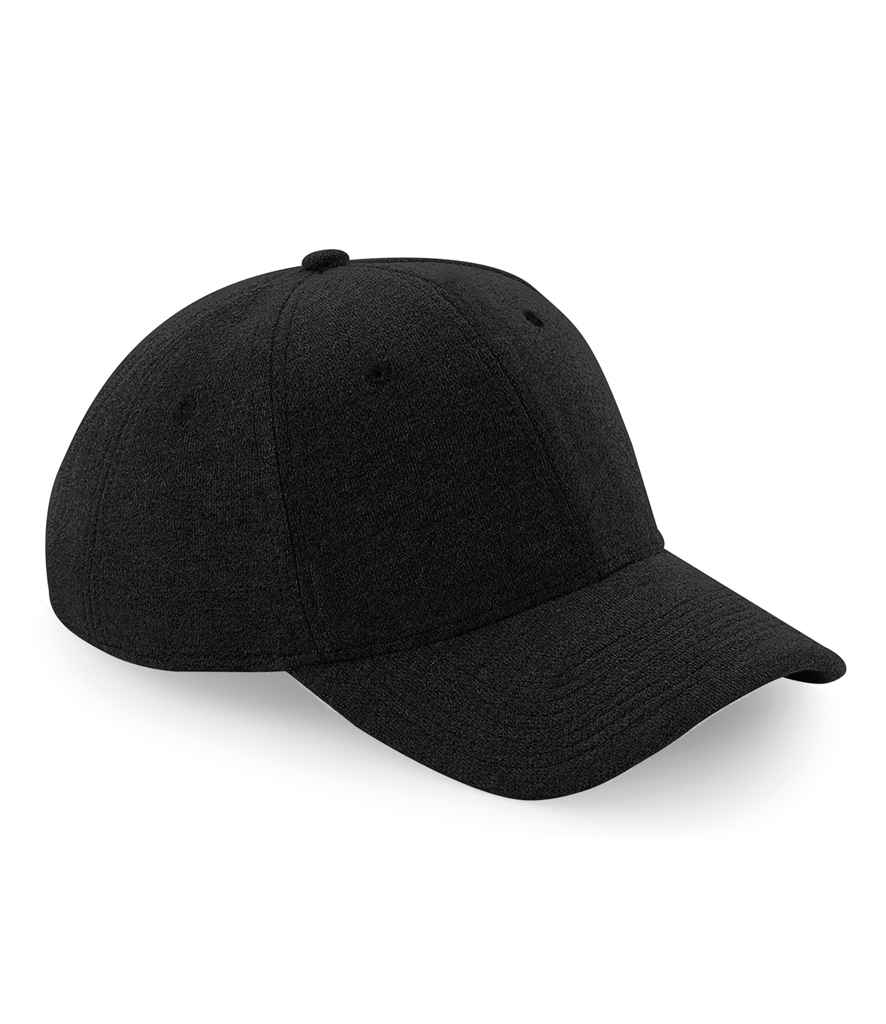 Beechfield Jersey Athleisure Baseball Cap in ONE Black by Beechfield — Custom branded clothing by Print Press, featuring premium embroidery produced in our specialist print lab in the UK.