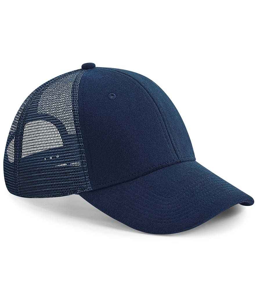 Beechfield Jersey Athleisure Trucker Cap in ONE French Navy by Beechfield — Custom branded clothing by Print Press, featuring premium embroidery produced in our specialist print lab in the UK.