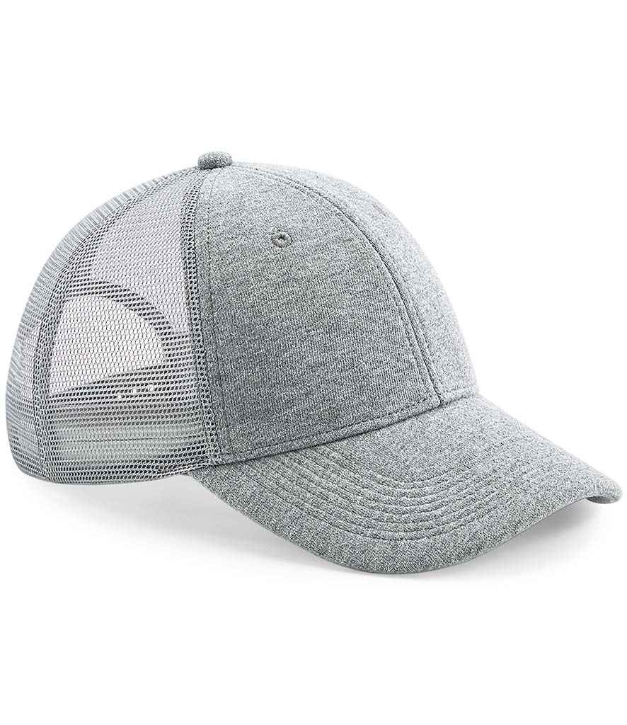 Beechfield Jersey Athleisure Trucker Cap in ONE Heather Grey by Beechfield — Custom branded clothing by Print Press, featuring premium embroidery produced in our specialist print lab in the UK.