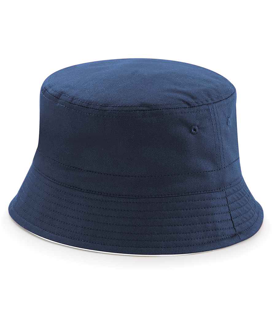 Beechfield Reversible Bucket Hat in S M French Navy White by Beechfield — Custom branded clothing by Print Press, featuring premium embroidery produced in our specialist print lab in the UK.