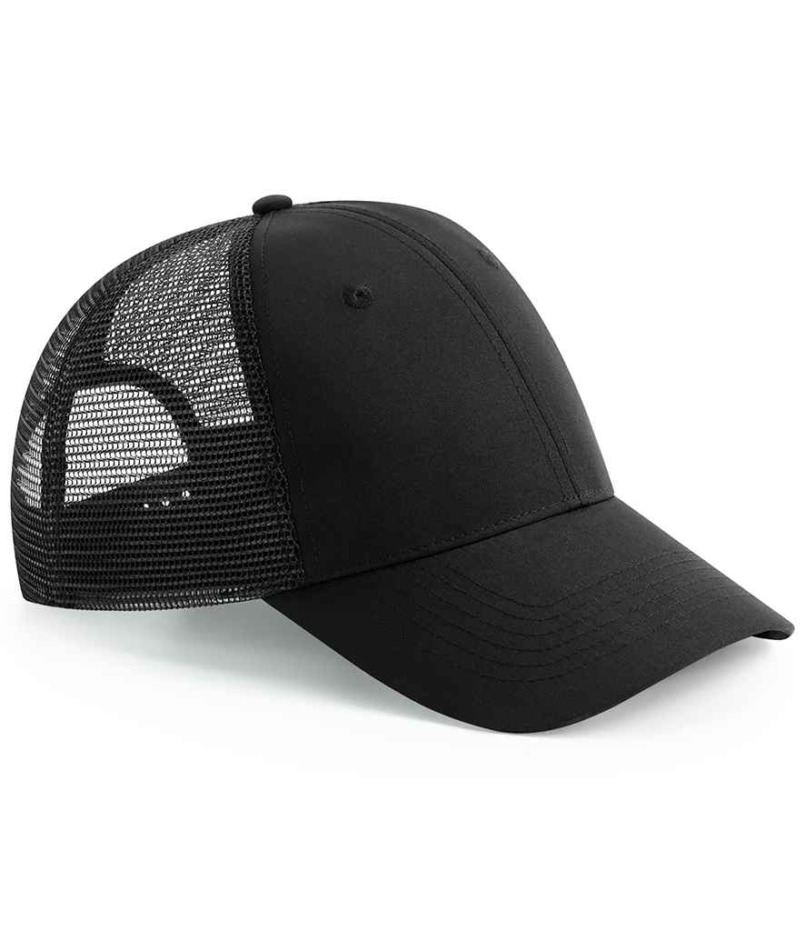 Beechfield Recycled 6 Panel Snapback Trucker Cap in ONE Black by Beechfield — Custom branded clothing by Print Press, featuring premium embroidery produced in our specialist print lab in the UK.