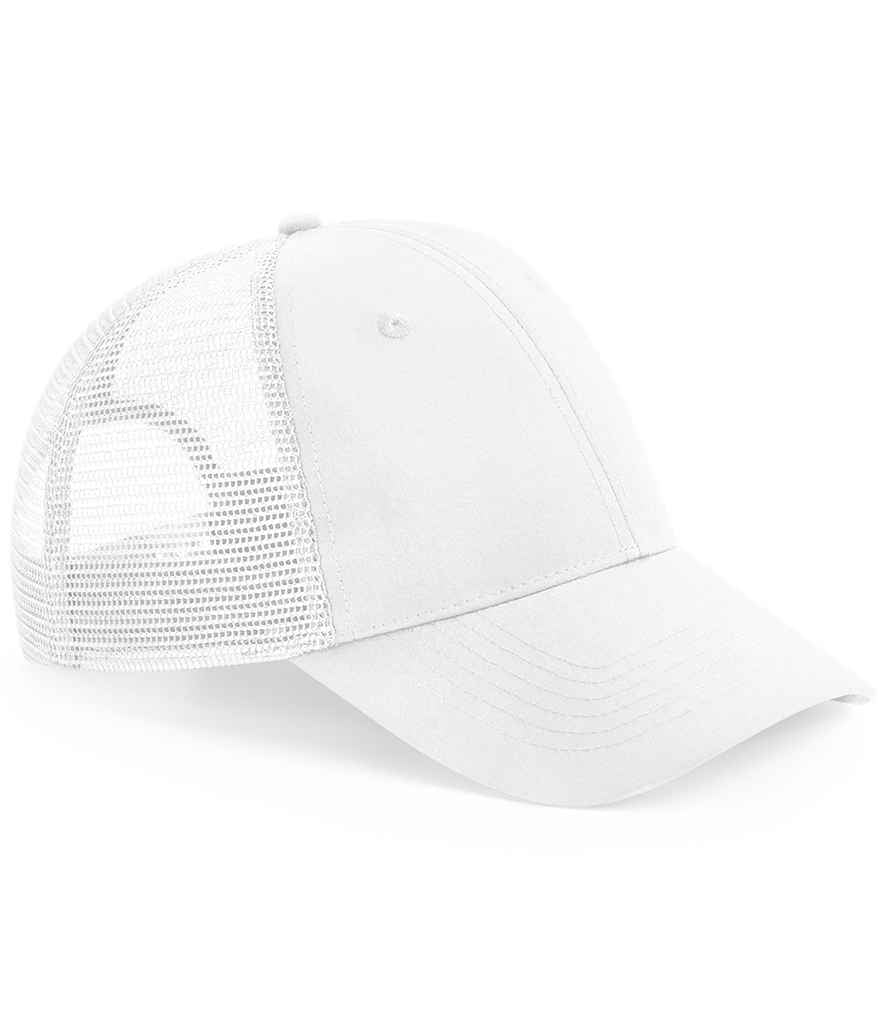 Beechfield Recycled 6 Panel Snapback Trucker Cap in ONE White by Beechfield — Custom branded clothing by Print Press, featuring premium embroidery produced in our specialist print lab in the UK.