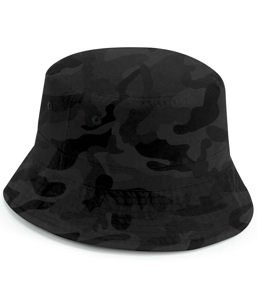 Beechfield Recycled Polyester Bucket Hat in S M Midnight Camo by Beechfield — Custom branded clothing by Print Press, featuring premium embroidery produced in our specialist print lab in the UK.