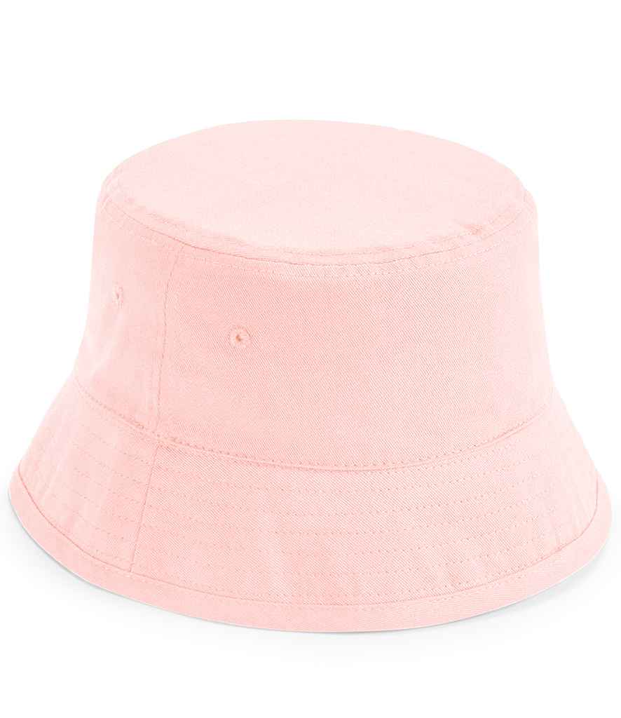 Beechfield Kids Organic Cotton Bucket Hat in S M Powder Pink by Beechfield — Custom branded clothing by Print Press, featuring premium embroidery produced in our specialist print lab in the UK.