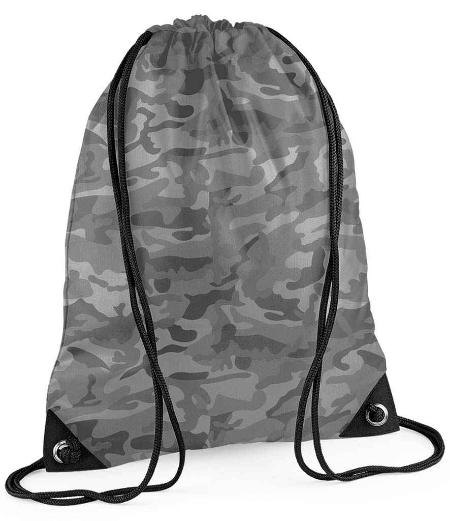 BagBase Premium Gymsac in ONE Arctic Jungle Camo by Bagbase — Custom branded clothing by Print Press, featuring premium embroidery produced in our specialist print lab in the UK.
