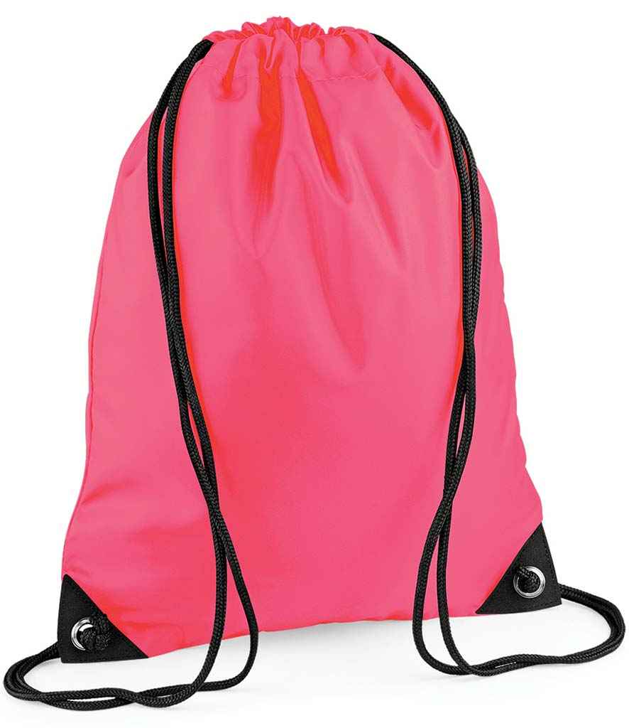 BagBase Premium Gymsac in ONE Fluorescent Pink by Bagbase — Custom branded clothing by Print Press, featuring premium embroidery produced in our specialist print lab in the UK.