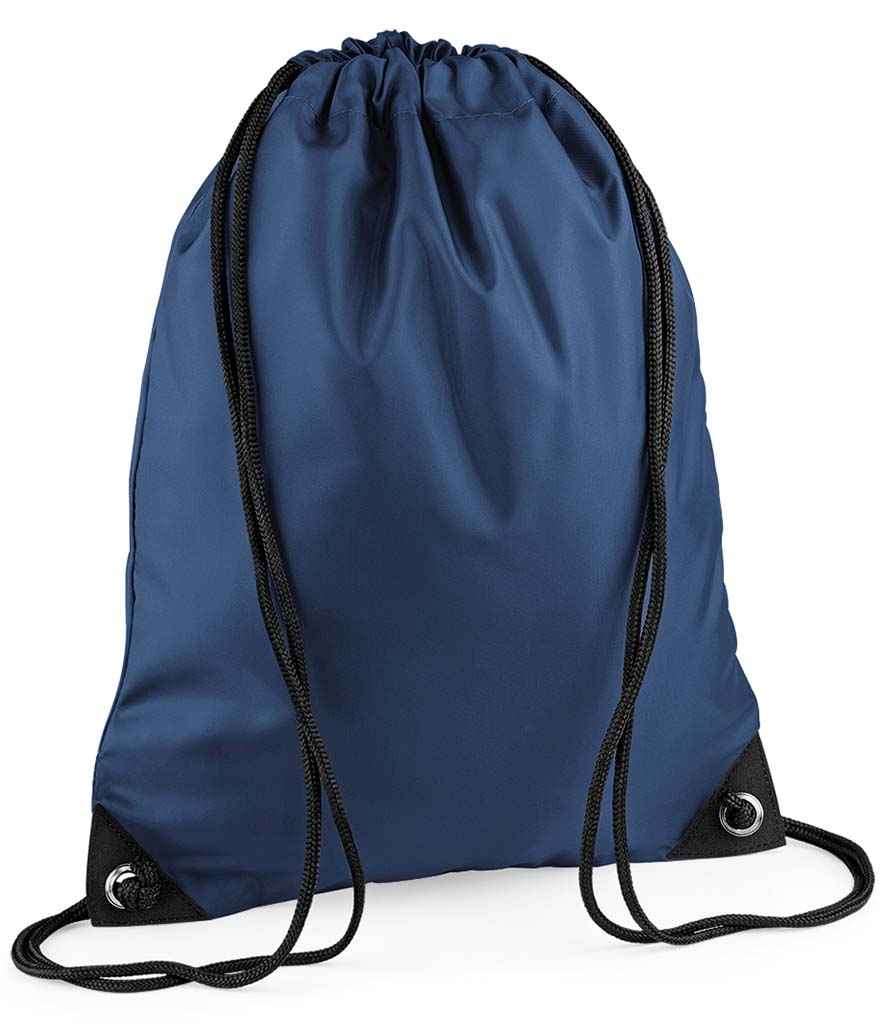 BagBase Premium Gymsac in ONE French Navy by Bagbase — Custom branded clothing by Print Press, featuring premium embroidery produced in our specialist print lab in the UK.