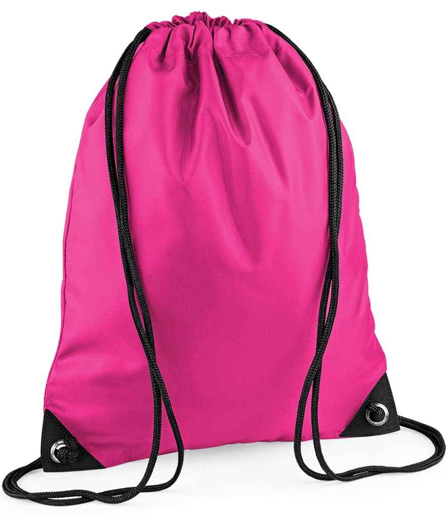 BagBase Premium Gymsac in ONE Fuchsia by Bagbase — Custom branded clothing by Print Press, featuring premium embroidery produced in our specialist print lab in the UK.