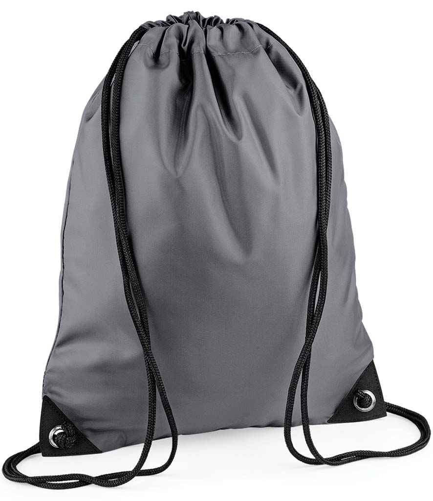 BagBase Premium Gymsac in ONE Graphite Grey by Bagbase — Custom branded clothing by Print Press, featuring premium embroidery produced in our specialist print lab in the UK.